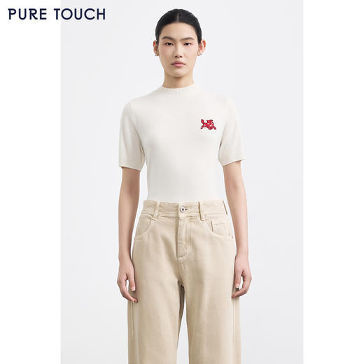 PURE TOUCH女装25秋冬新款羊绒短袖针织衫生肖马刺绣春节新年穿搭 商品图0