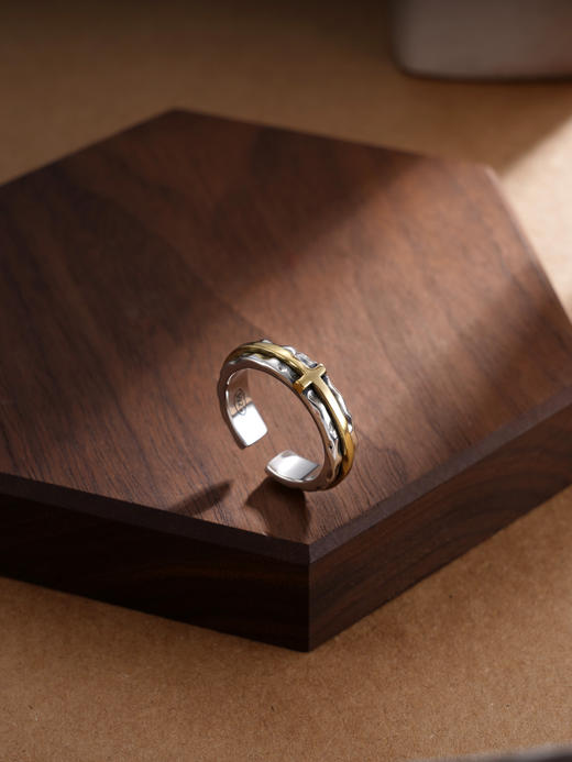 子佩集S925银【十字之约】戒指【RMR313】纯银仿古金色十字架镀金2410 商品图0