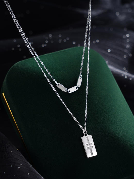 子佩集S925银【守望】套链【V04665】纯银时尚项链双层方块2410 商品图0