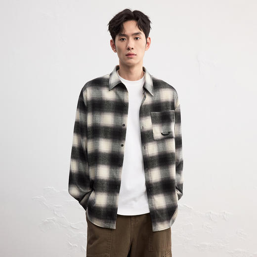 GXG男装25秋季潮流休闲格纹复古简约宽松舒适男式翻领长袖衬衫K&C 商品图1