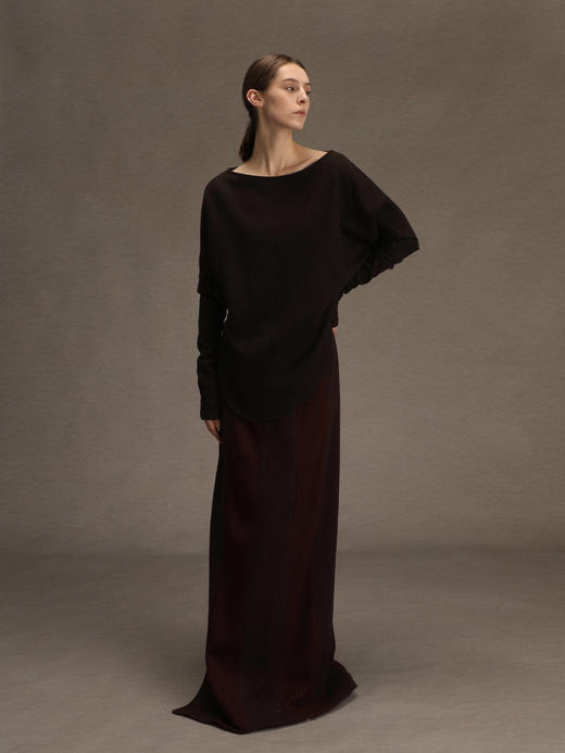 ranyepersonal｜PARADOX25SK01-2 拼接直筒棕红羊毛半身裙 [ 棕红 ] 商品图4