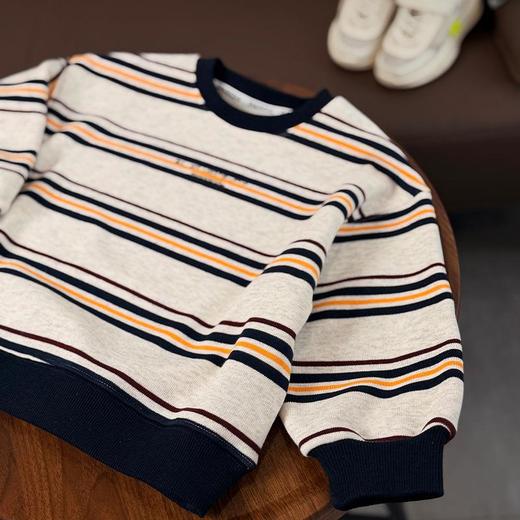 男童卫衣冬季儿童加绒上衣小童条纹加厚打底衫冬装大童保暖衣服冬 商品图3