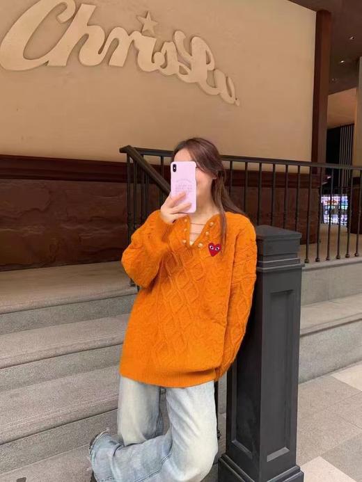 D112711秋冬新款V领麻花毛衣链条设计感慵懒套头宽松套头上衣 商品图2