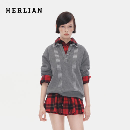 Herlian 2025冬季新品 双排月牙缝线设计休闲Polo卫衣女士 商品图0