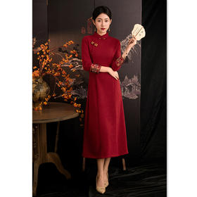 SKY 361837新中式A版旗袍国风优雅气质长款显瘦连衣裙