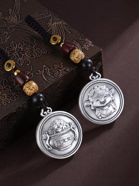 子佩集S999银【福缘天降】钥匙扣【YSK001】纯银小摆件-财神(可转动)-聚宝盆(可转动)仿古2410