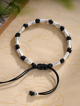 子佩集S999银【竹颜悦色】手链【N020】纯银仿古黑绳2409