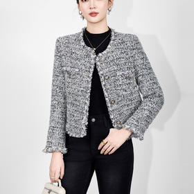 「高货wl」全新升级【铂金会员395/天猫529/差价134】(04912)洛诗琳亮丝粗花呢小香风外套2025秋冬加厚羊毛短外套女