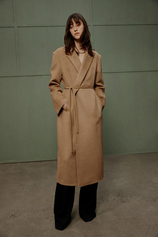 驼绒简约无扣廓形外套 商品图0