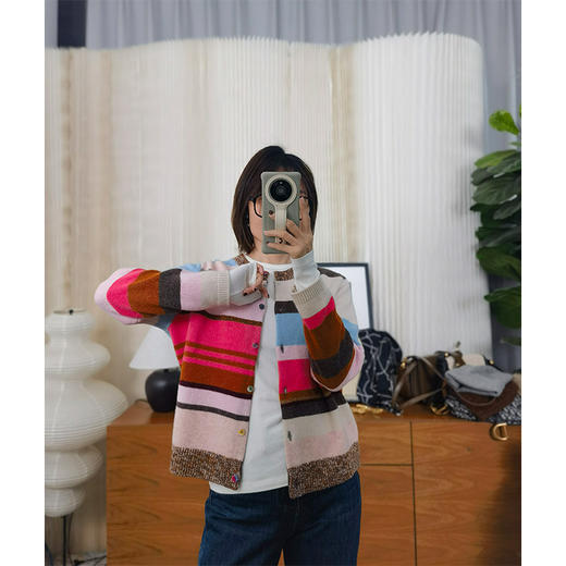 彩虹人生 彩虹撞色羊毛羊绒开衫  不平衡美学 百搭时髦 EDS同款 商品图1
