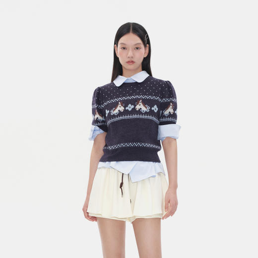 HERLIAN 2025年冬季女士小马提花短袖套头毛衫 商品图1