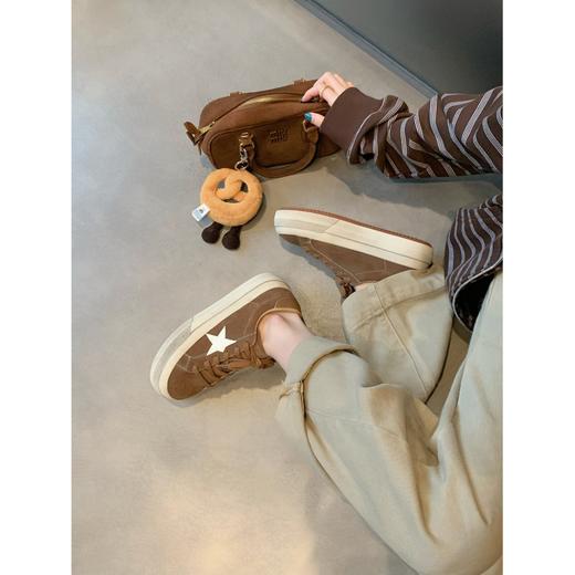 牛皮版！2025新款增高5cm圆头星星系带豹纹厚底加绒休闲板鞋女款！ 商品图2