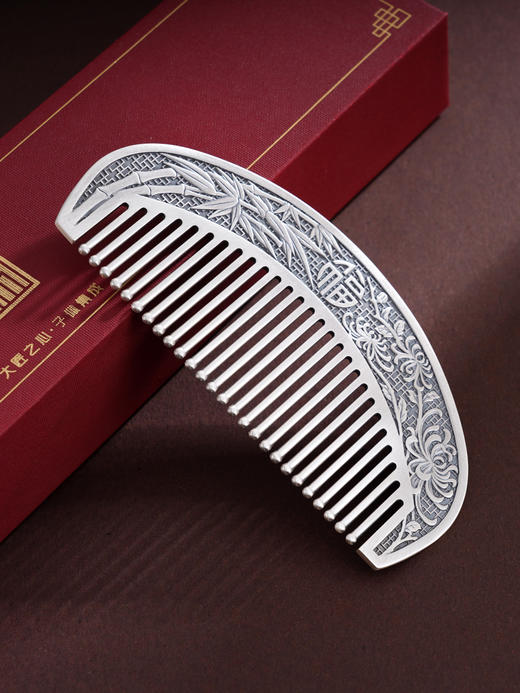 子佩集S999银【花中君子】梳子【BX0320095】纯银梳子梅兰菊竹仿古2410 商品图0