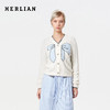 HERLIAN 2025年冬季女士格子蝴蝶结印花V领针织衫 商品缩略图0