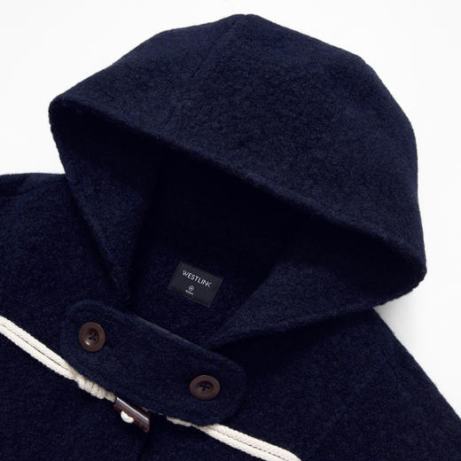 西遇复古学院风牛角扣连帽毛呢外套女冬季新款保暖双面呢大衣V4355457 商品图5