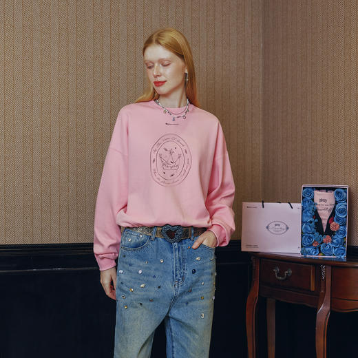 IDEVERRAY【陈立农联名款】青春为名桃浦粉色卫衣圆领女生版上衣 商品图1