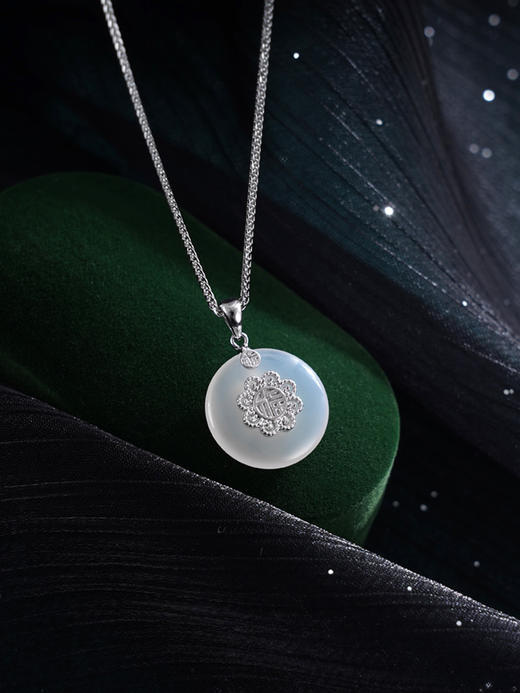 子佩集S925银【幸福光华】套链【DZ017349】纯银白玉髓项链2408 商品图0