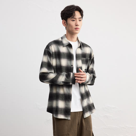 GXG男装25秋季潮流休闲格纹复古简约宽松舒适男式翻领长袖衬衫K&C 商品图3
