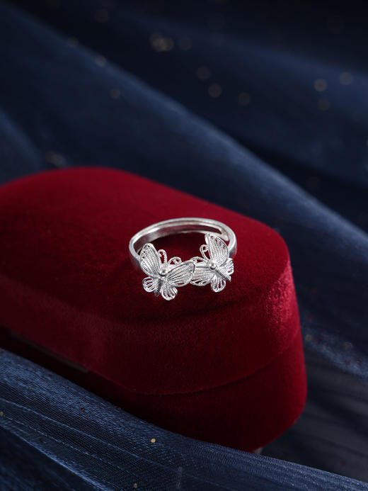 子佩集S990银【妙拂香蝶】戒指【QFJZ005】纯银花丝两只蝴蝶2410 商品图0