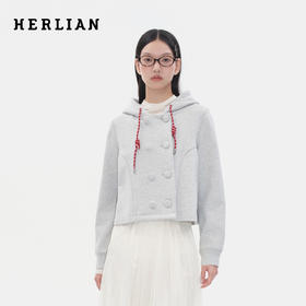 Herlian2025冬季新品 双排扣连帽开衫卫衣女士