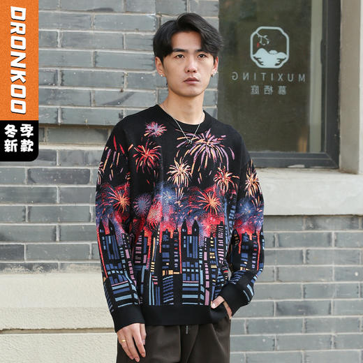 DRONKOO 2025 圆领满幅烟花城市厚毛衣 商品图0