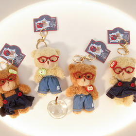 红眼镜小熊毛绒公仔钥匙扣情侣包包挂件-纪念日百货门店同款167344471