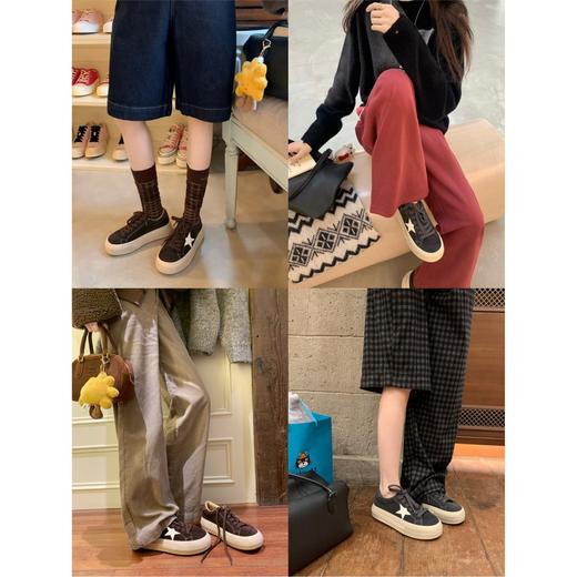 牛皮版！2025新款增高5cm圆头星星系带豹纹厚底加绒休闲板鞋女款！ 商品图3