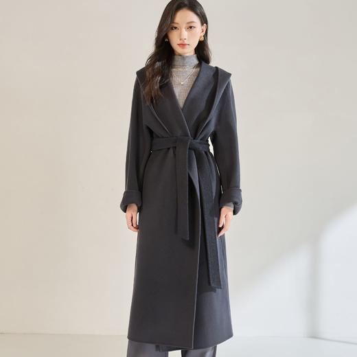 SH 22672休闲时尚宽松翻领浴袍连帽双面呢大衣外套 商品图3