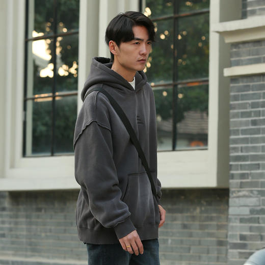 DRONKOO 2025 连帽前三排刺绣字母洗水做旧复合绒微阔厚卫衣 商品图3