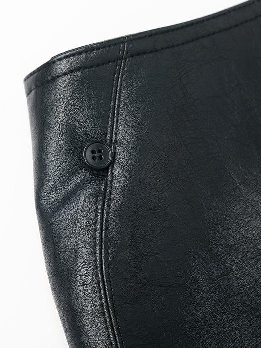 黑色哑光皮质高腰短裙 简约修身 A 字包臀裙 秋冬甜酷风复古 PU 皮半身裙 商品图2