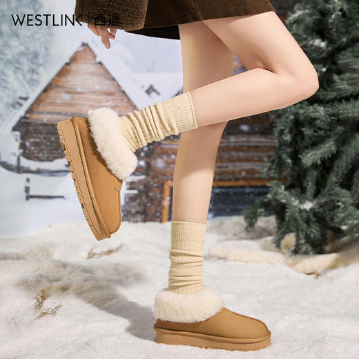 西遇毛毛雪地靴女新款冬季低帮舒适保暖加绒棉鞋外穿厚底女鞋Y0057325 商品图3