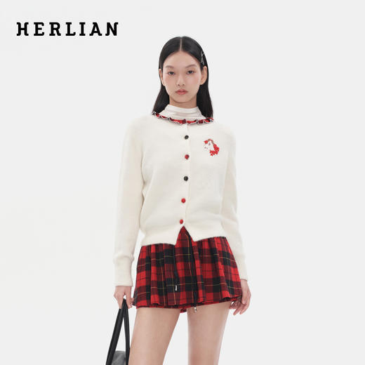 Herlian2025冬季新品碎褶荷叶边领口小马提花针织衫女士 商品图0