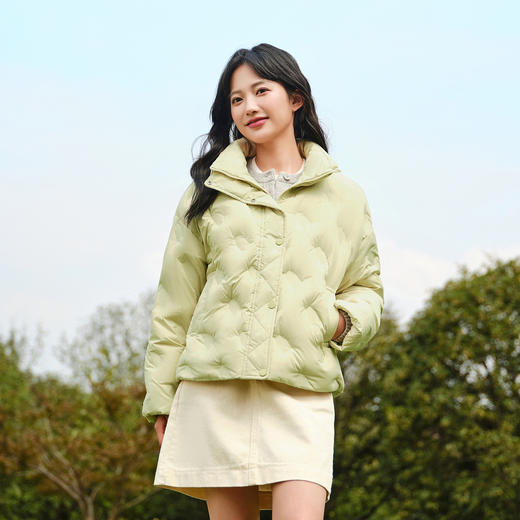 森马羽绒服女冬季薄款90绒子防泼水防风宽松千鸟格立领设计感外套 商品图1