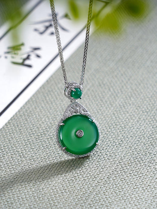 子佩集S925银【凝霜藏翠】套链【DZ013999】纯银绿玉髓平安扣项链2408 商品图0