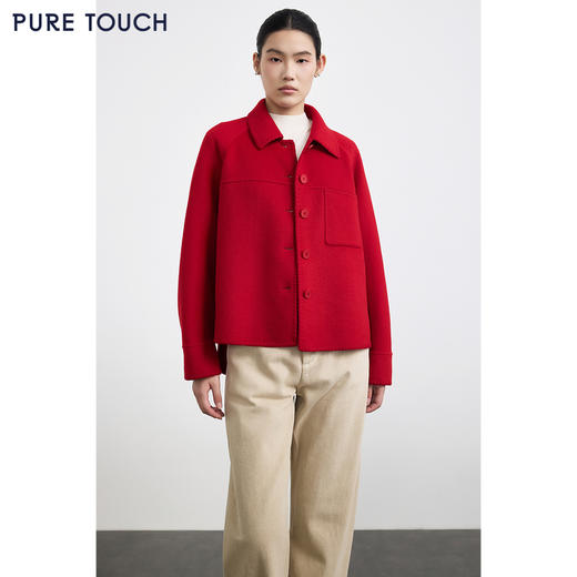 PURE TOUCH女装25秋冬新款红色毛呢短外套翻领毛呢夹克新年红外套 商品图0