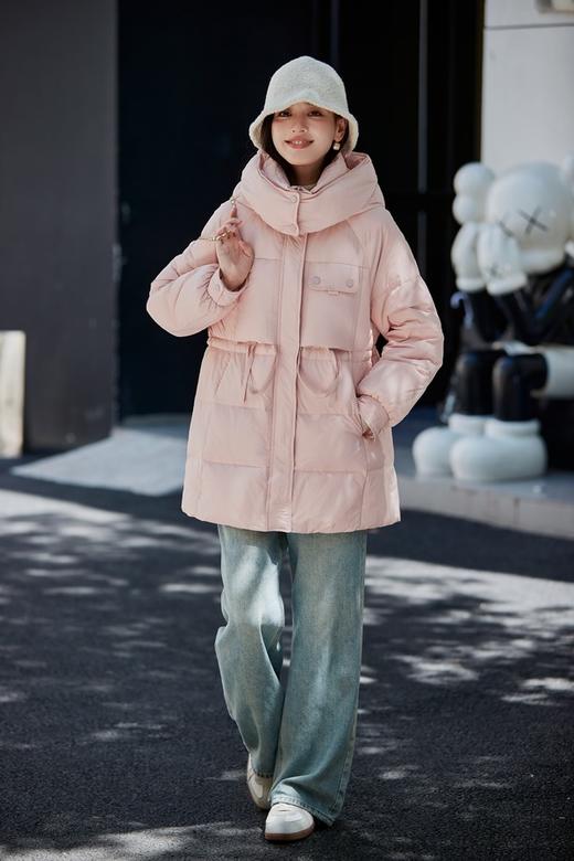 LNNNS 甜美粉色保暖中长款羽绒服外套 21773 商品图3