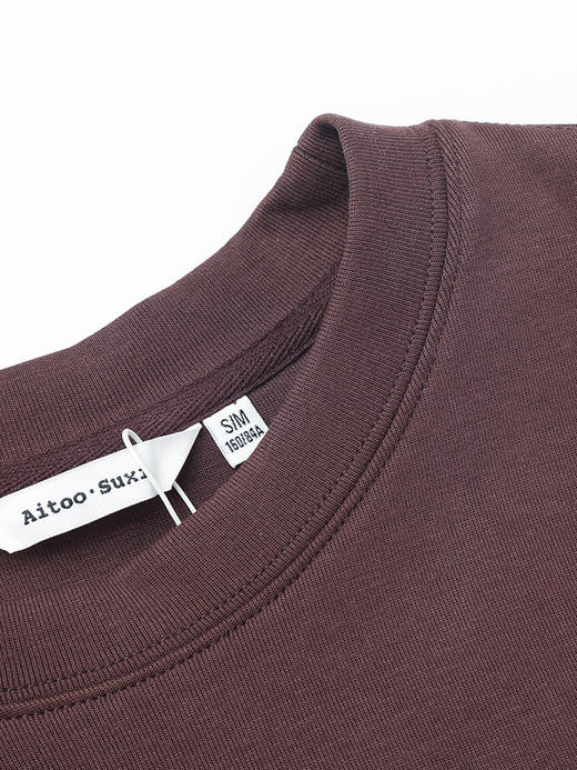 焦糖棕宽松圆领卫衣 灯笼袖小标装饰休闲上衣 秋冬慵懒风复古质感套头衫 商品图2