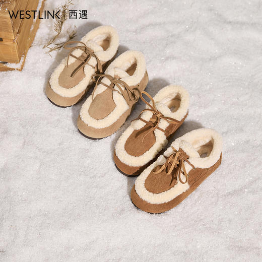 西遇厚底勃肯鞋女新款冬季可爱复古棉鞋乐福鞋加绒毛毛雪地靴V2457350 商品图0