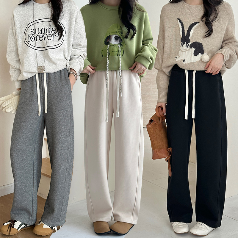 【秋冬加绒百搭阔腿裤】垂顺柔软，裤身更流畅！慵懒舒适不拖沓，松紧宽腰头，舒适贴合腰身！经典耐穿，百搭更有型！【SS-X】