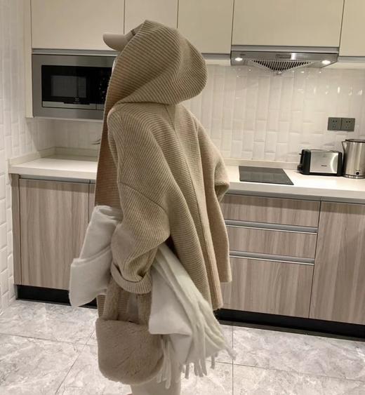 D112710连帽加厚口袋针织开衫女秋冬新款日系设计感毛衣外套 商品图2