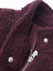 酒红色立领拉链羊羔毛外套 短款宽松毛绒夹克 口袋纽扣装饰秋冬保暖上衣 商品缩略图2