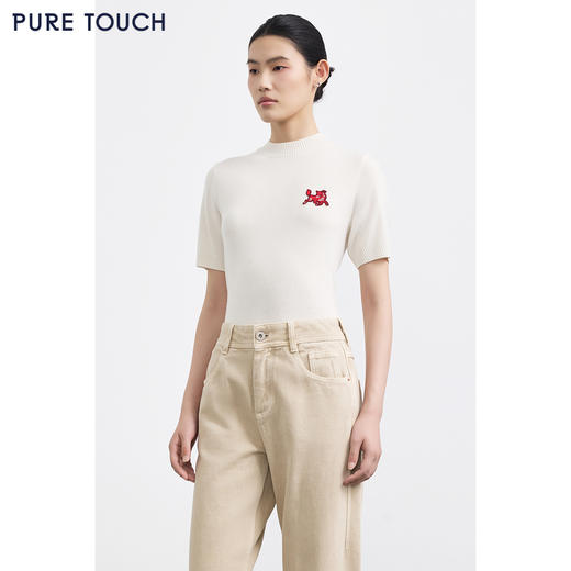 PURE TOUCH女装25秋冬新款羊绒短袖针织衫生肖马刺绣春节新年穿搭 商品图3