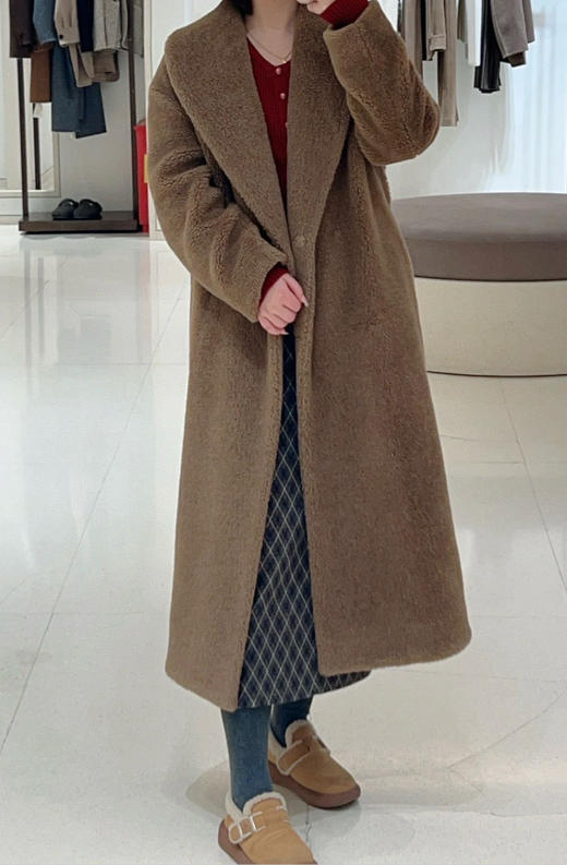 1127-5 渠道货 小禾 毛丝混纺羊剪绒 美丽诺羊毛泰迪绒 大衣 167/138穿6码 商品图0