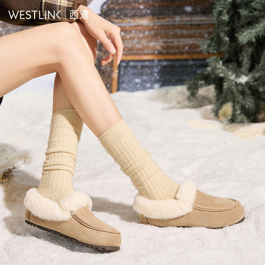 西遇雪地靴半拖女新款秋冬加绒保暖外穿勃肯棉鞋乐福毛毛拖鞋V2457349 商品图3