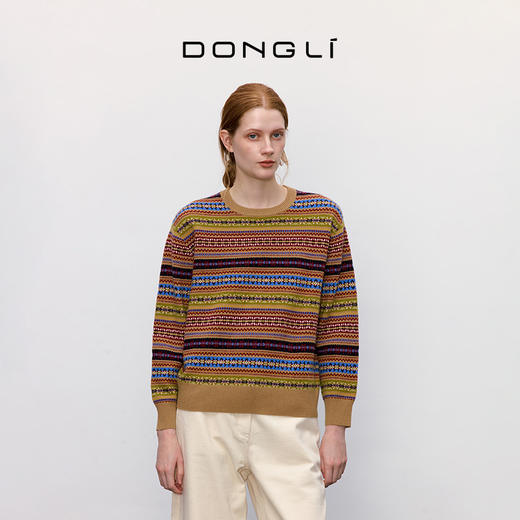 东黎 • 童心未远 林间画册 山羊绒女士冬季提花圆领套衫 5574 商品图1