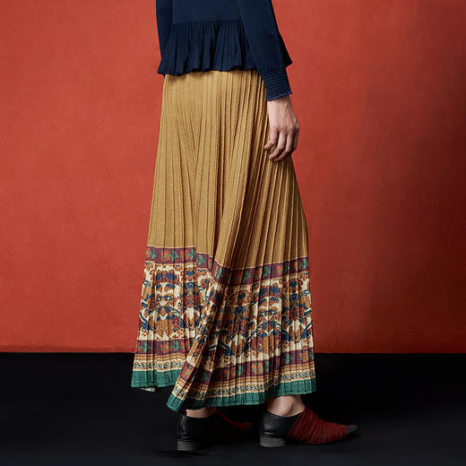 【林栖设计小店】秋色绵羊毛鸳鸯印花毛织半身裙褶皱复古百搭2025秋冬新款长裙子女T1954285 商品图4