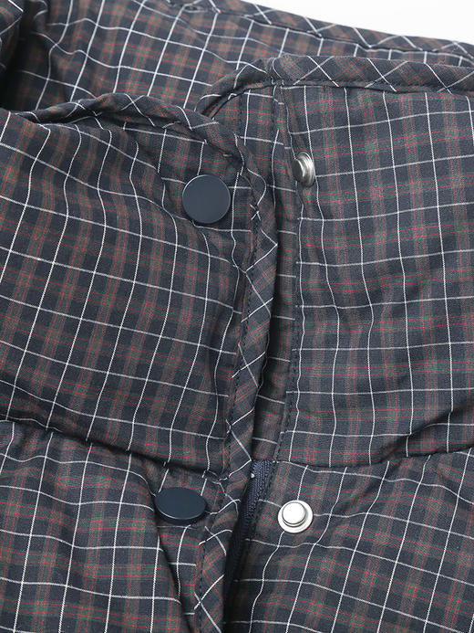 细格纹立领按扣羽绒服 棕灰色短款宽松面包服 秋冬复古格纹保暖外套 商品图2