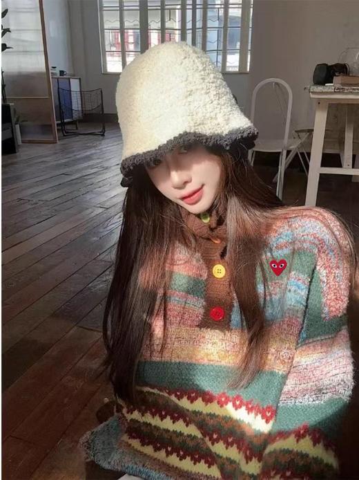 D112712超可爱减龄套头针织衫毛衣女士半纽扣高领翻领毛衣 商品图7