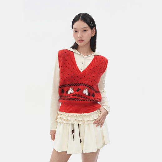 Herlian 2025冬季新品 小马提花V领针织背心女士 商品图1