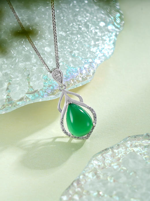 子佩集S925银【若原绿野】套链【YHTL003】纯银绿玉髓水滴项链2408 商品图0